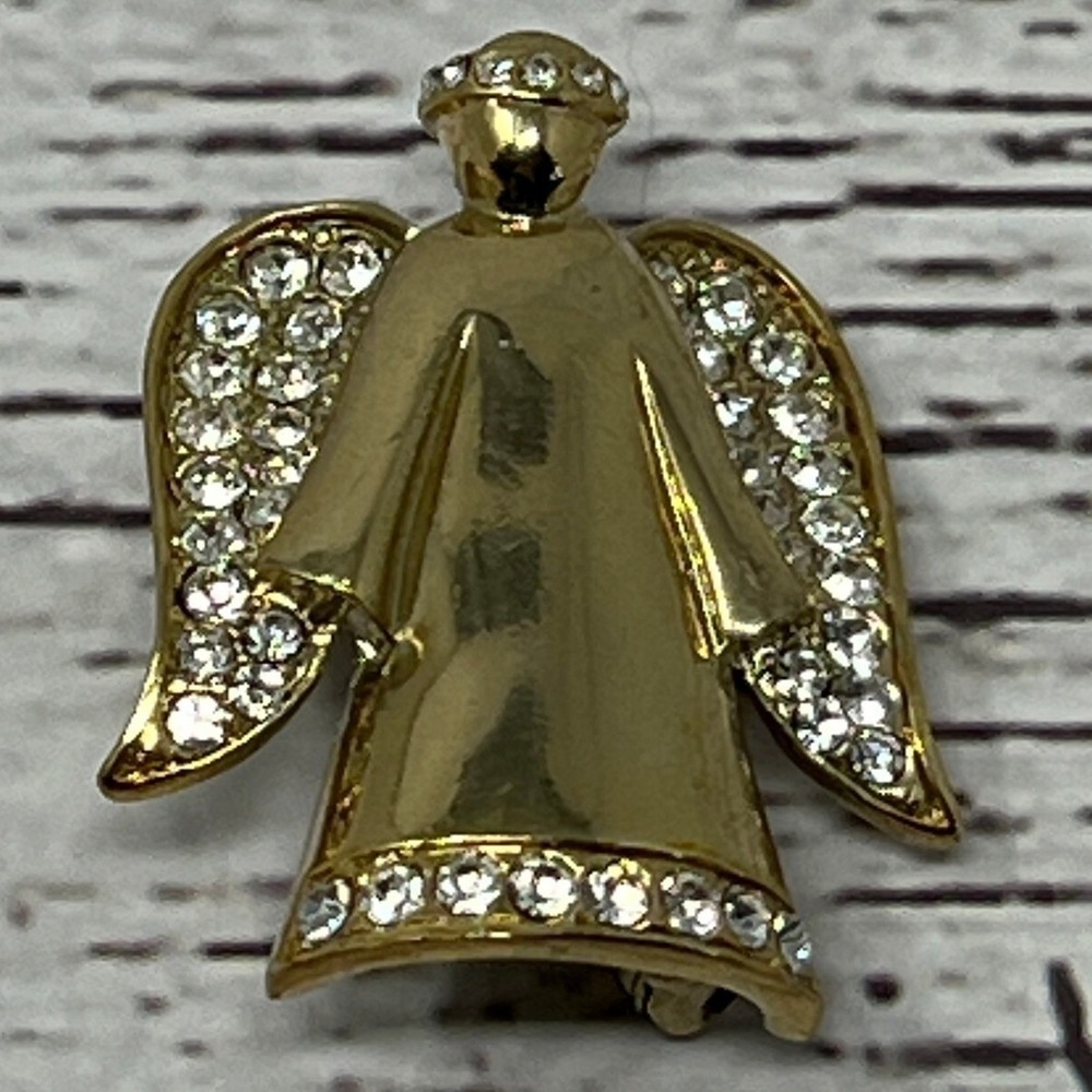 Vintage Monet Angel Brooch Gold Tone Crystal Accent Pin